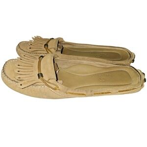 Cole Haan Tan Suede Leather Loafer Moccasin Fringe Slip On Shoes Women's Size 10